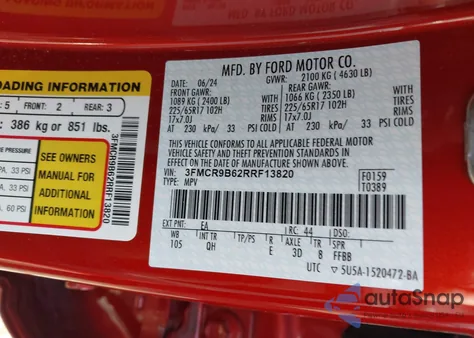 2024 Ford Bronco Sport Big Bend z USA, uszkodzony, nr VIN 3FMCR9B62RRF13820